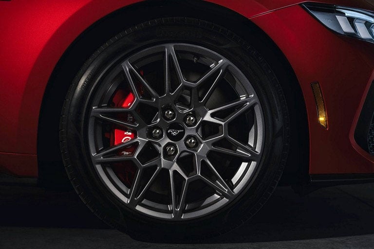 2024 Ford Mustang® model with a close-up of a wheel and brake caliper | Bell-McCall Company in Hamilton MT